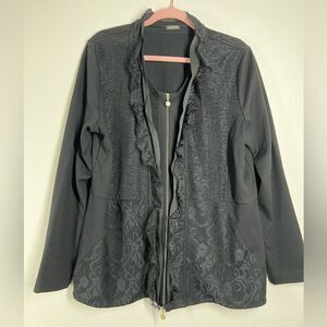 Gerry Weber Lace Black Strip Full zip jacket blazer size XL